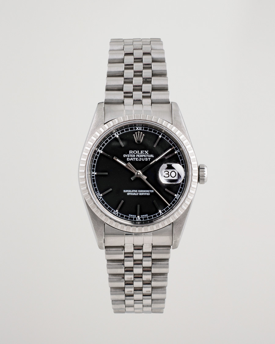 Men | Rolex Pre-Owned Datejust 16220 Oyster Perpetual Black Steel Black Steel Black | Rolex Pre-Owned | Datejust 16220 Oyster Perpetual Black Steel Black Steel Black