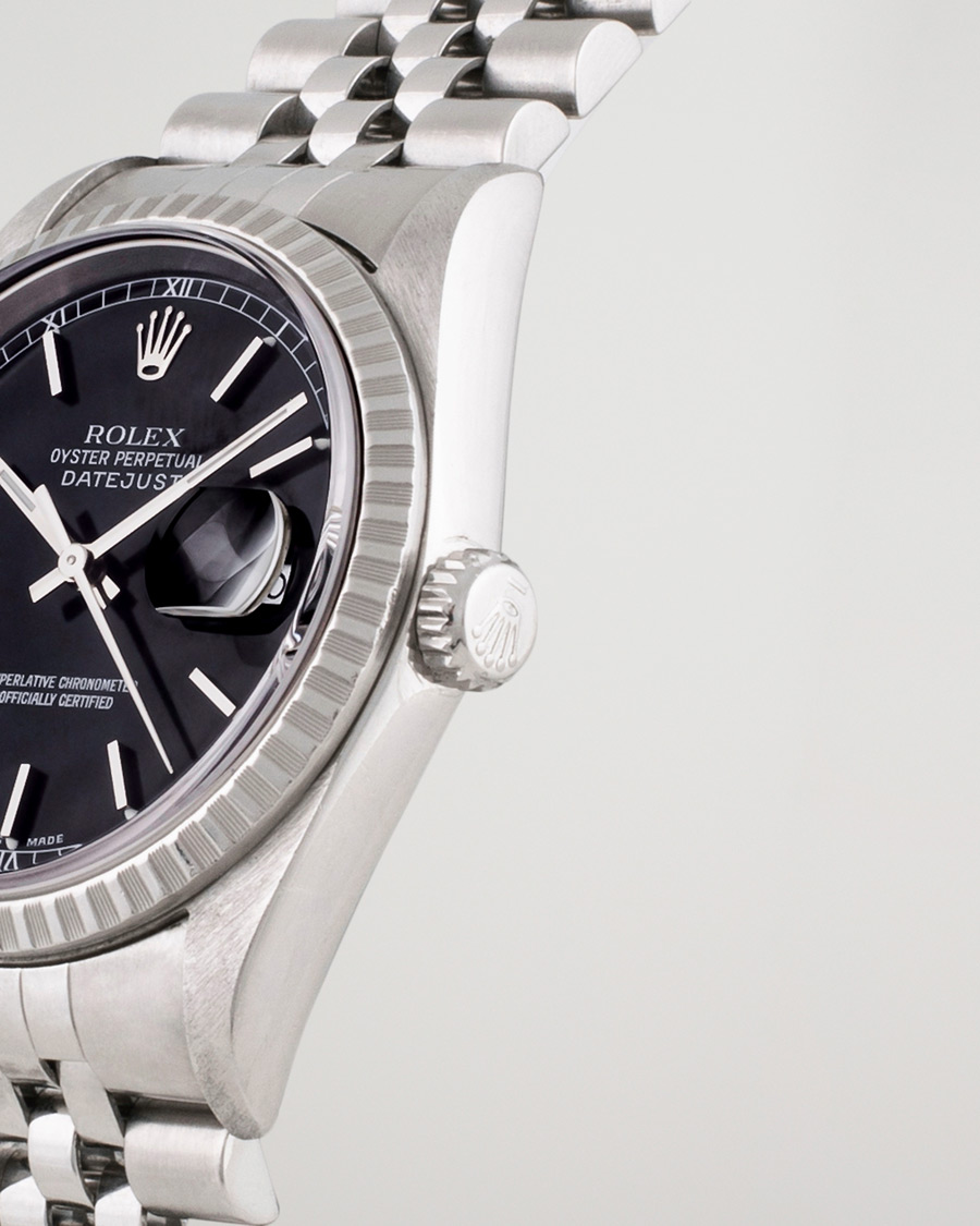 Men | Rolex Pre-Owned Datejust 16220 Oyster Perpetual Black Steel Black Steel Black | Rolex Pre-Owned | Datejust 16220 Oyster Perpetual Black Steel Black Steel Black