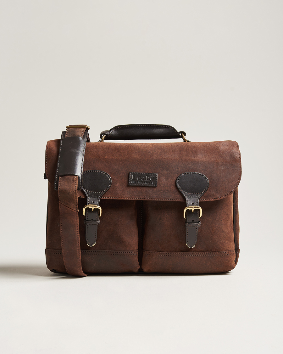 Men | Briefcases | Loake 1880 | Blackfriars Suede/Leather Briefcase Brown