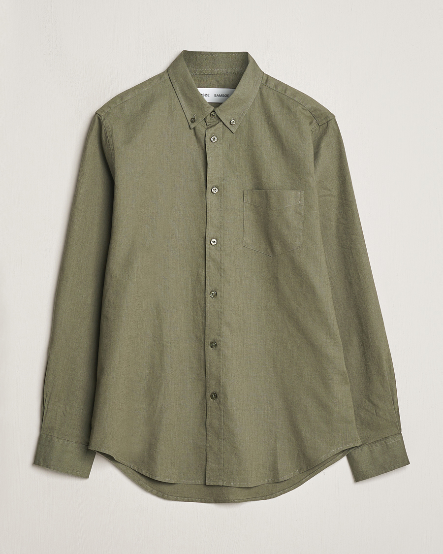 Men | Shirts | Samsøe Samsøe | Liam Linen/Cotton Shirt Dusty Olive