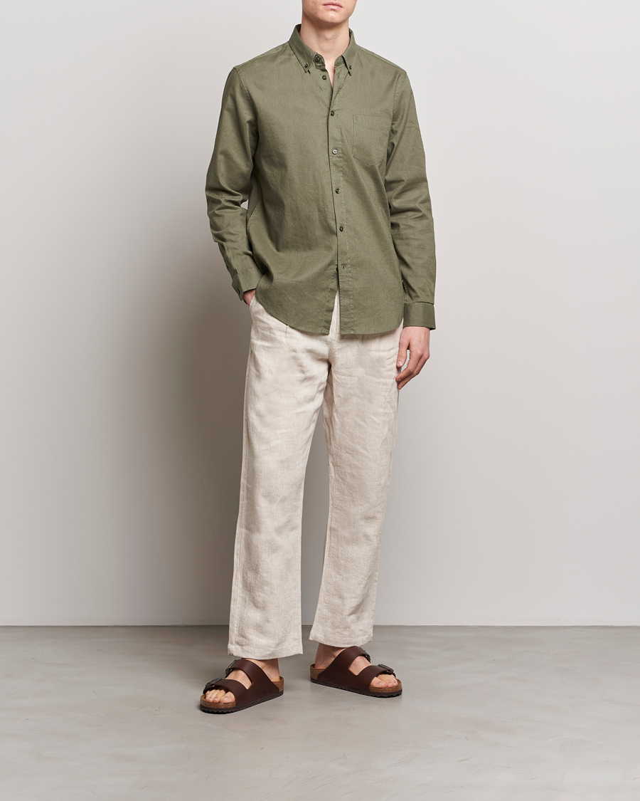 Men | Shirts | Samsøe Samsøe | Liam Linen/Cotton Shirt Dusty Olive