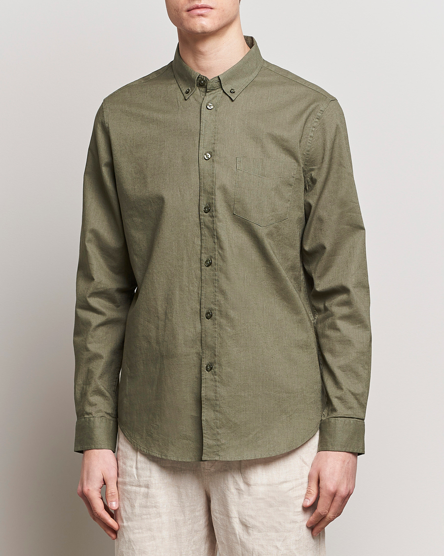 Men | Linen Shirts | Samsøe Samsøe | Liam Linen/Cotton Shirt Dusty Olive