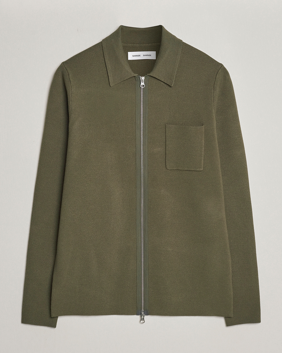 Men | Sweaters & Knitwear | Samsøe Samsøe | Guna Full Zip Dusty Olive