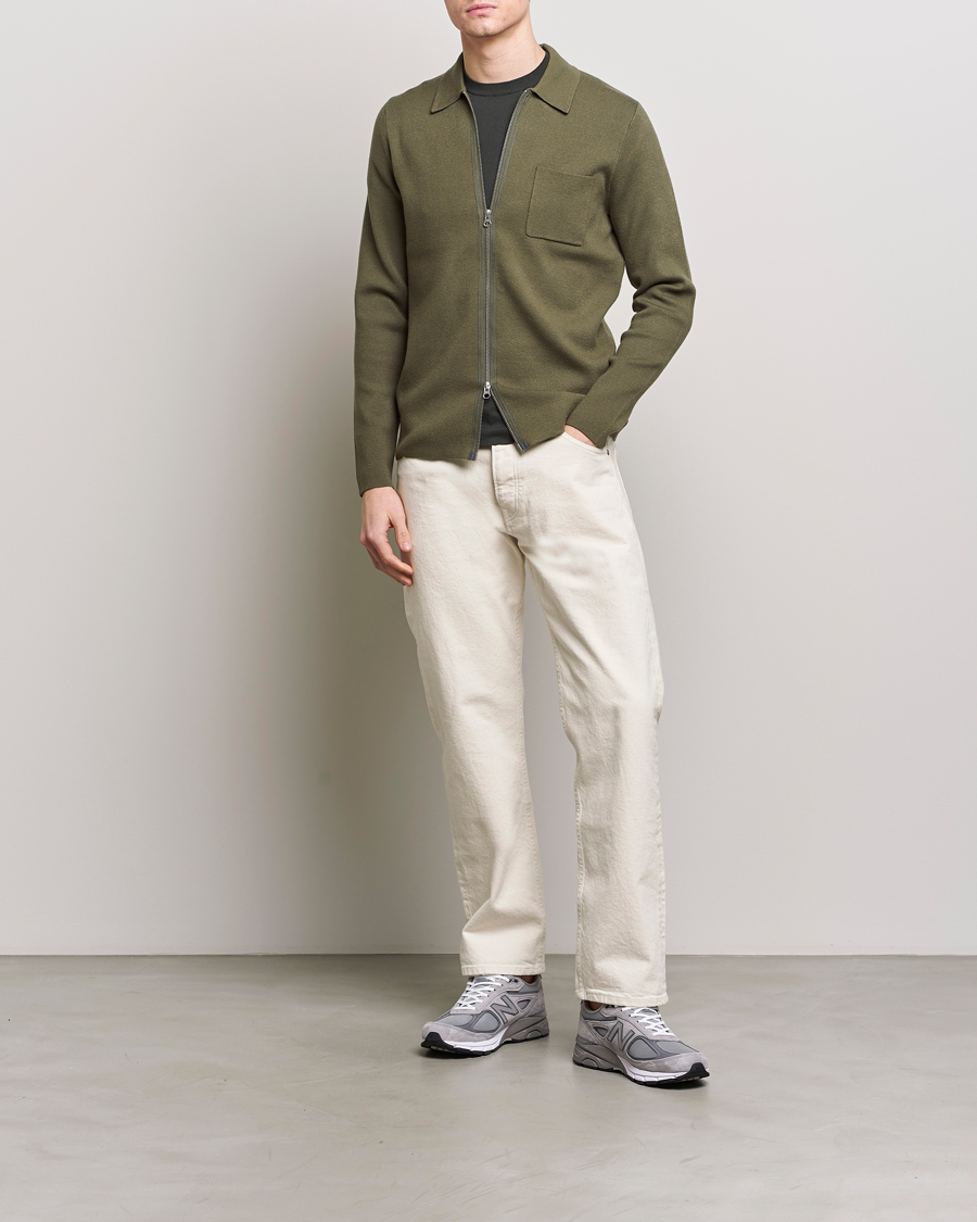 Men | Sweaters & Knitwear | Samsøe Samsøe | Guna Full Zip Dusty Olive