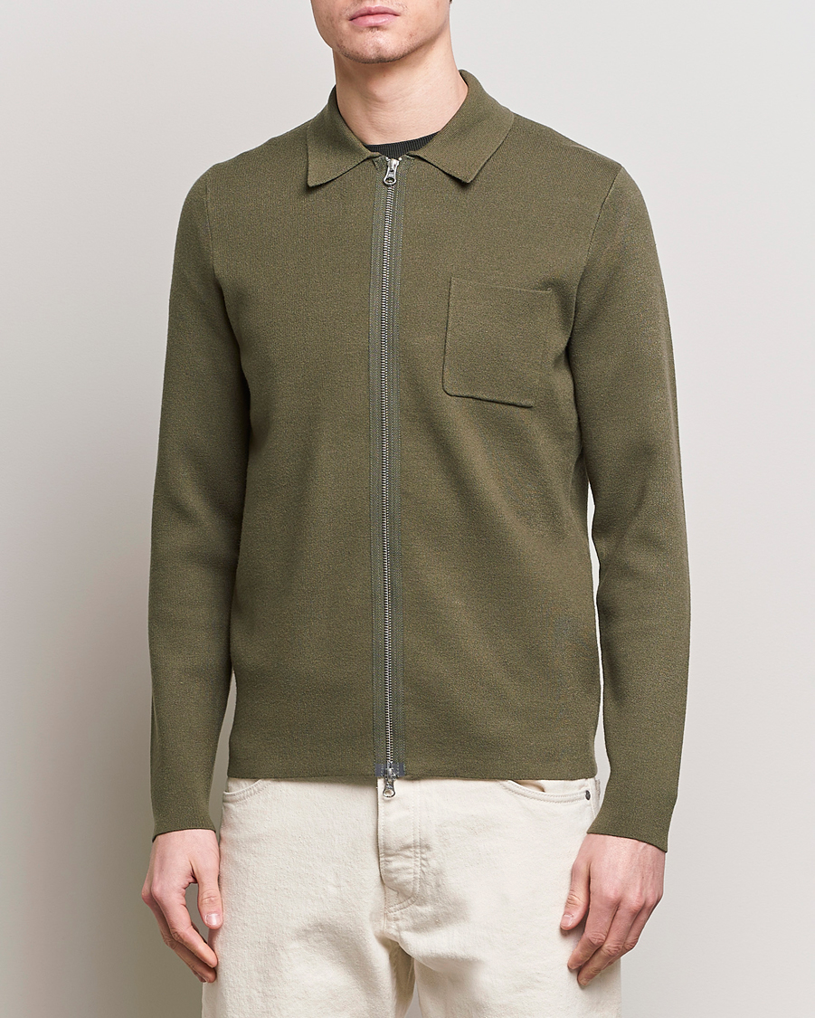 Men | Sweaters & Knitwear | Samsøe Samsøe | Guna Full Zip Dusty Olive