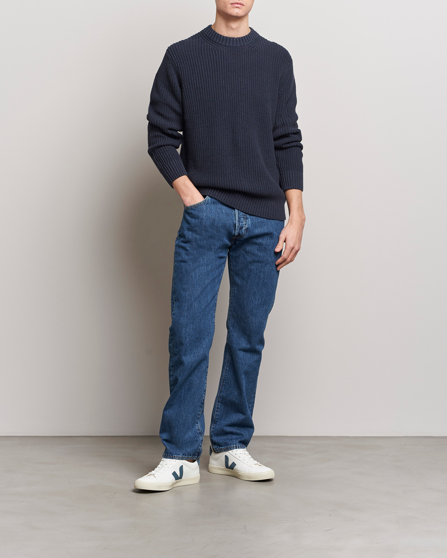 Men | Sweaters & Knitwear | Samsøe Samsøe | Samarius Cotton/Linen Knitted Sweater Salute Navy