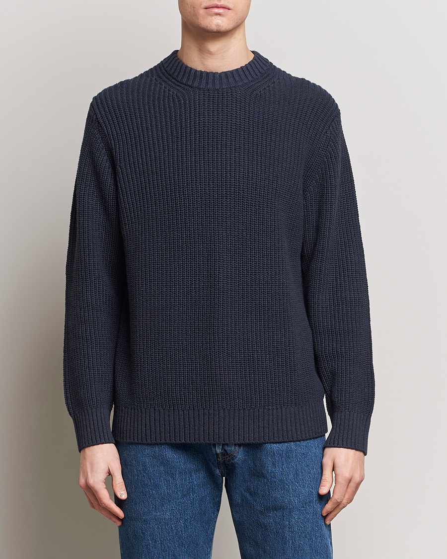 Herren |  | Samsøe Samsøe | Samarius Cotton/Linen Knitted Sweater Salute Navy