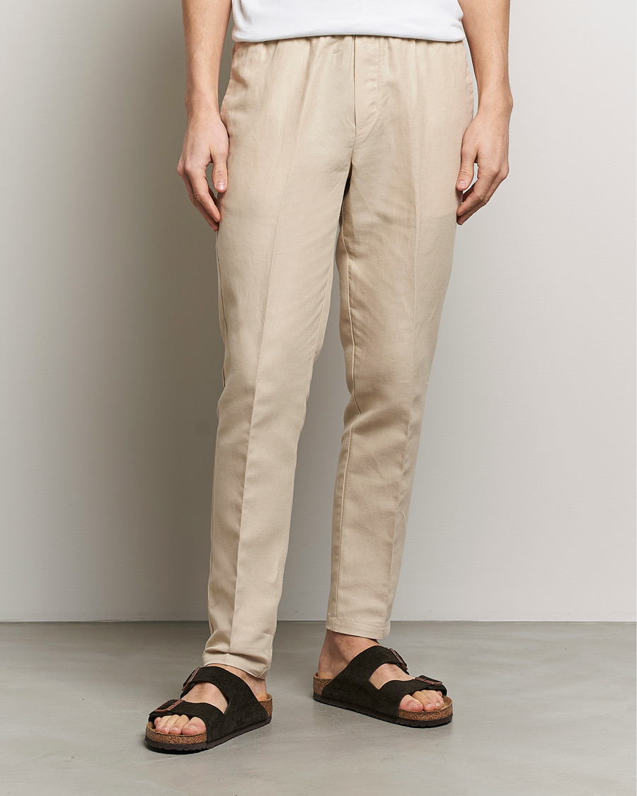 Men | Trousers | Samsøe Samsøe | Smithy Linen/Cotton Drawstring Trousers Oatmeal
