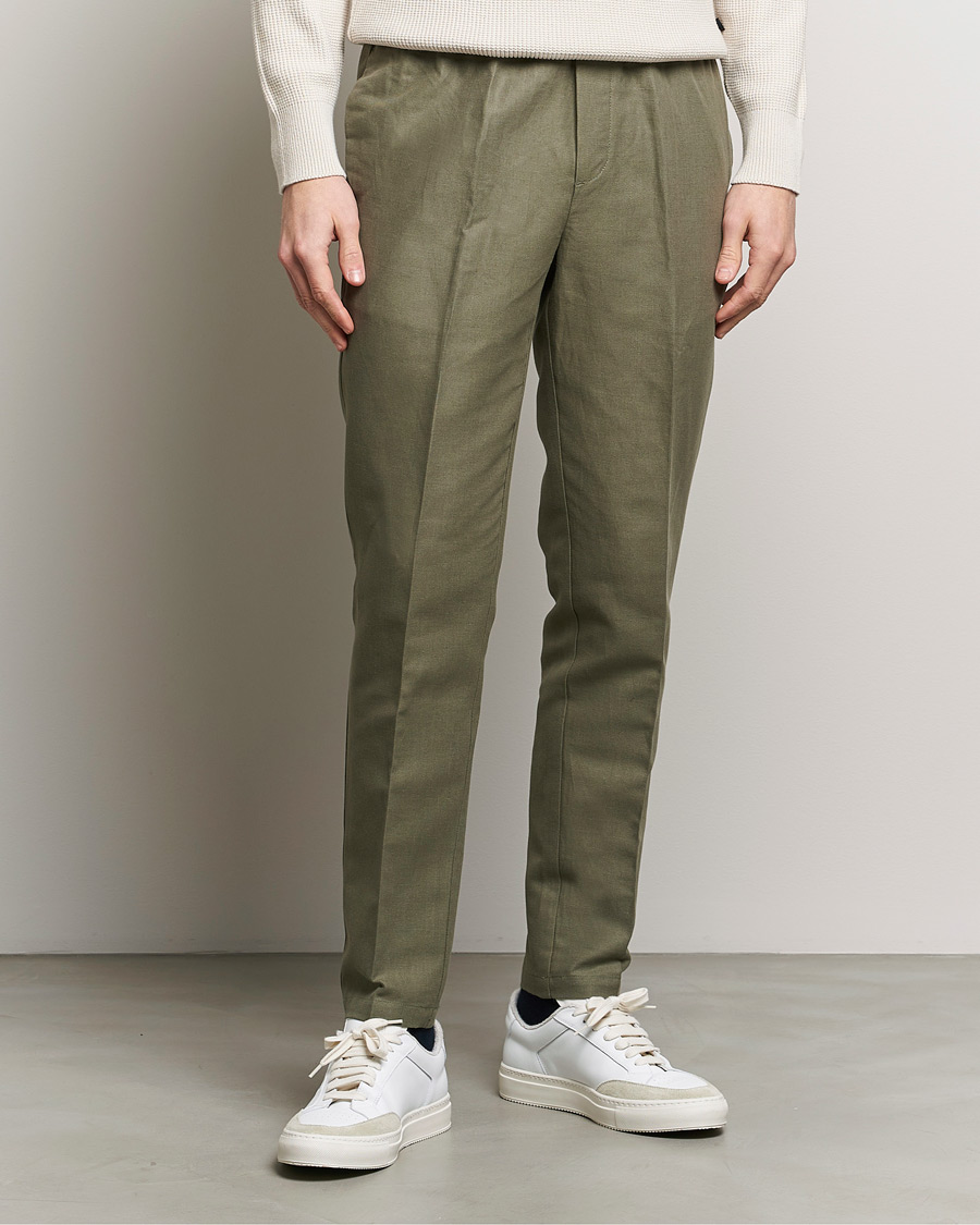 Men | Trousers | Samsøe Samsøe | Smithy Linen/Cotton Drawstring Trousers Dusty Olive