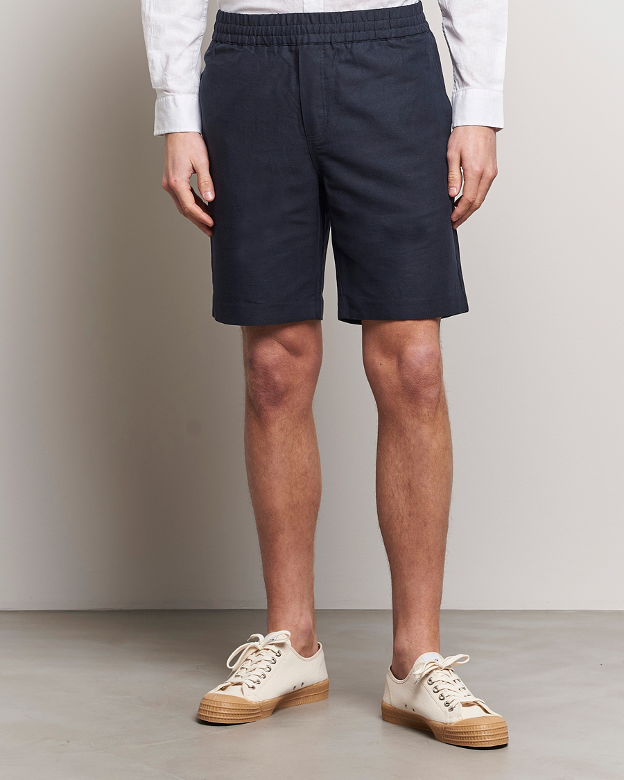 Men | Linen Shorts | Samsøe Samsøe | Smith Linen/Cotton Drawstring Shorts Salute Navy