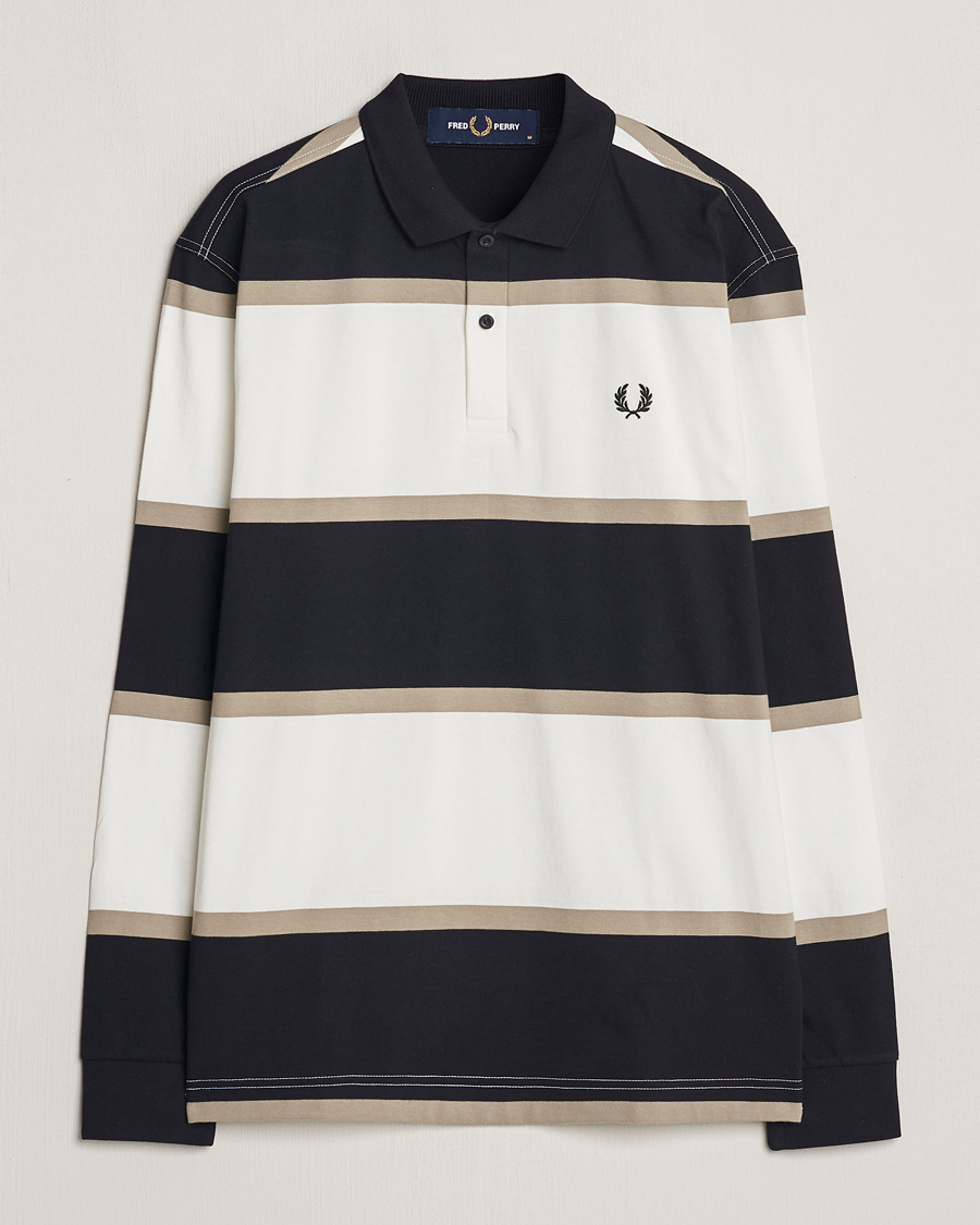 Men | Sweaters & Knitwear | Fred Perry | Relaxed Striped Rugby Shirt Snow White/Navy