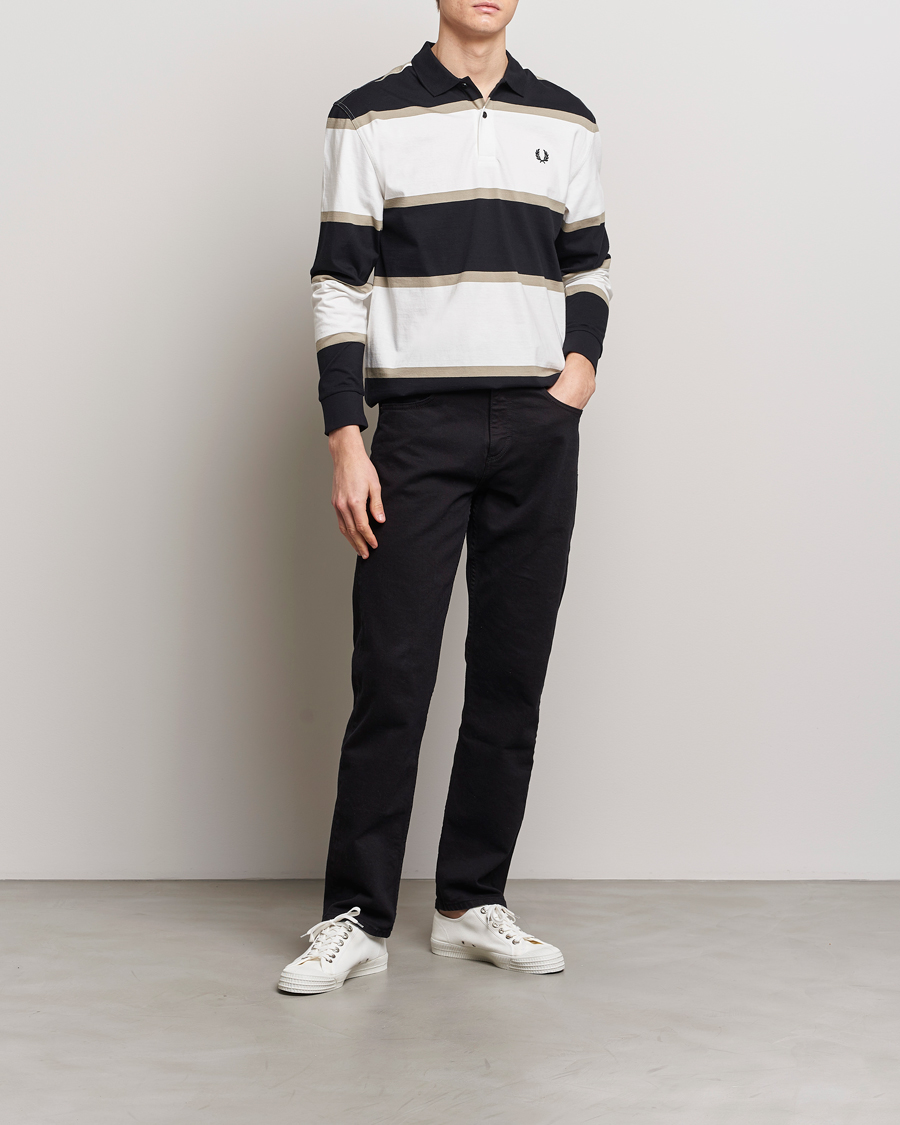 Men | Sweaters & Knitwear | Fred Perry | Relaxed Striped Rugby Shirt Snow White/Navy
