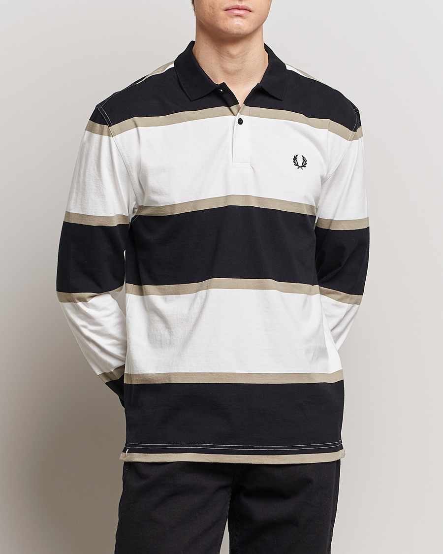 Men | Sale | Fred Perry | Relaxed Striped Rugby Shirt Snow White/Navy