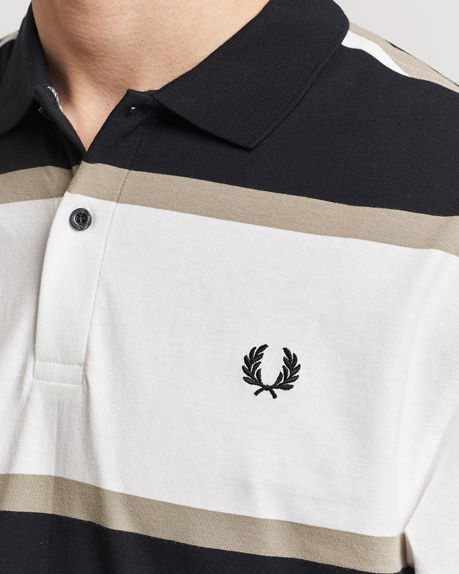 Men | Sweaters & Knitwear | Fred Perry | Relaxed Striped Rugby Shirt Snow White/Navy