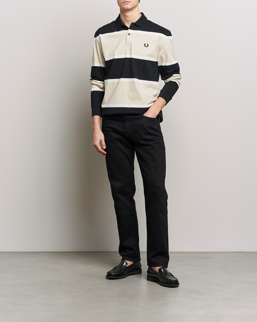 Men | Sweaters & Knitwear | Fred Perry | Relaxed Striped Rugby Shirt Oatameal/Black