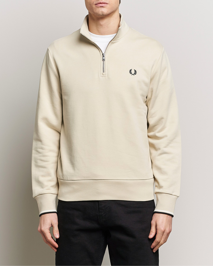 Men | Sweaters & Knitwear | Fred Perry | Half Zip Sweatshirt Oatmeal