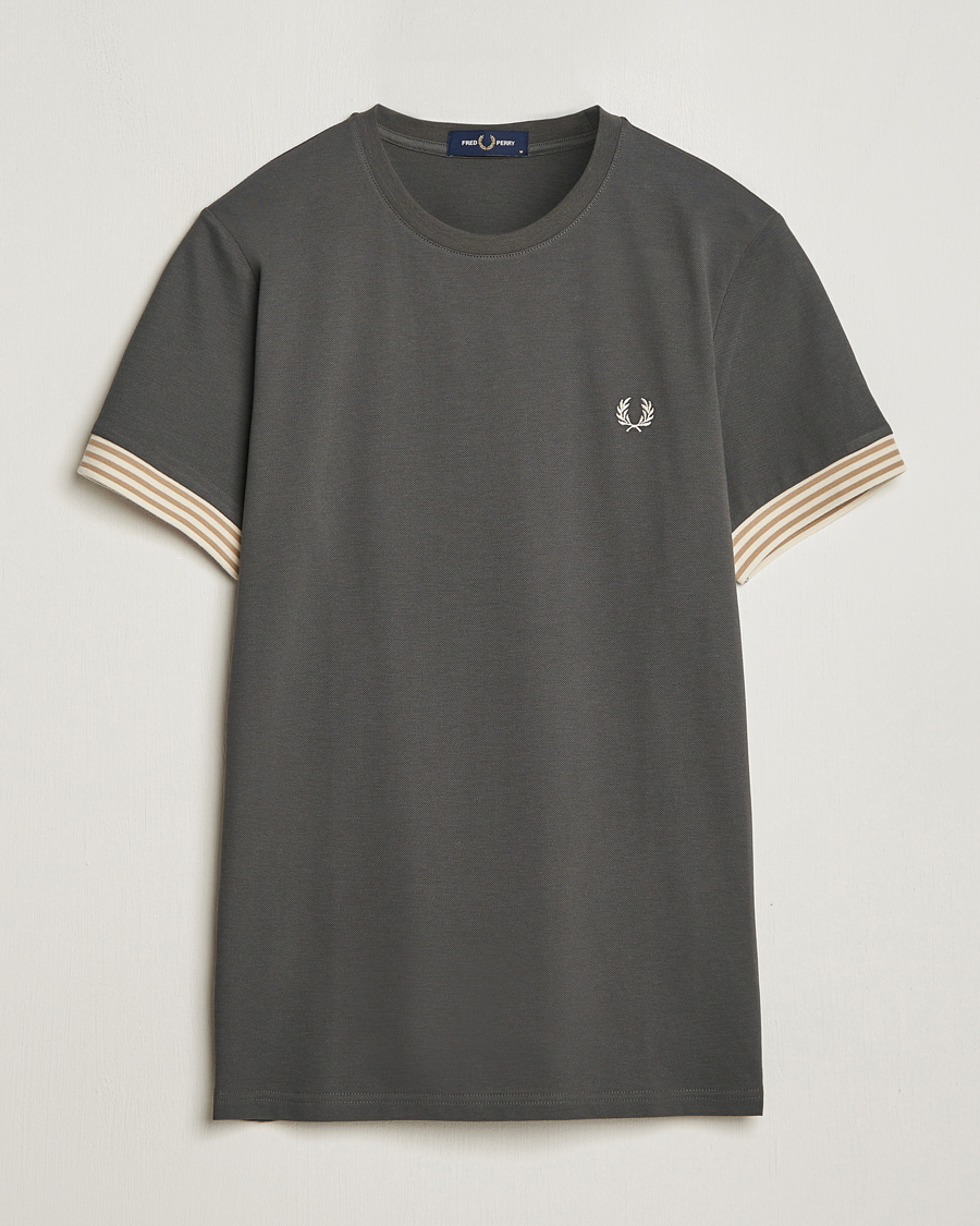 Men | T-Shirts | Fred Perry | Striped Cuff Crew Neck T-Shirt Field Green