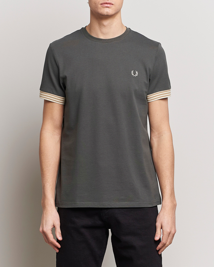 Men | Departments | Fred Perry | Striped Cuff Crew Neck T-Shirt Field Green