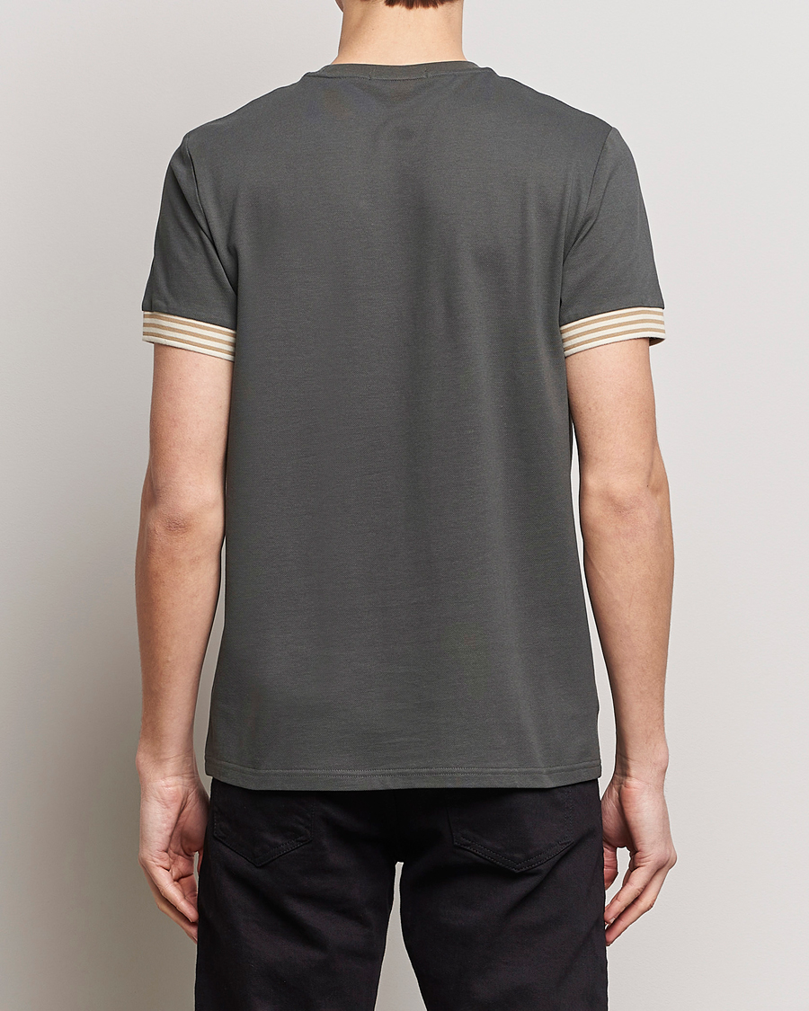 Men | T-Shirts | Fred Perry | Striped Cuff Crew Neck T-Shirt Field Green
