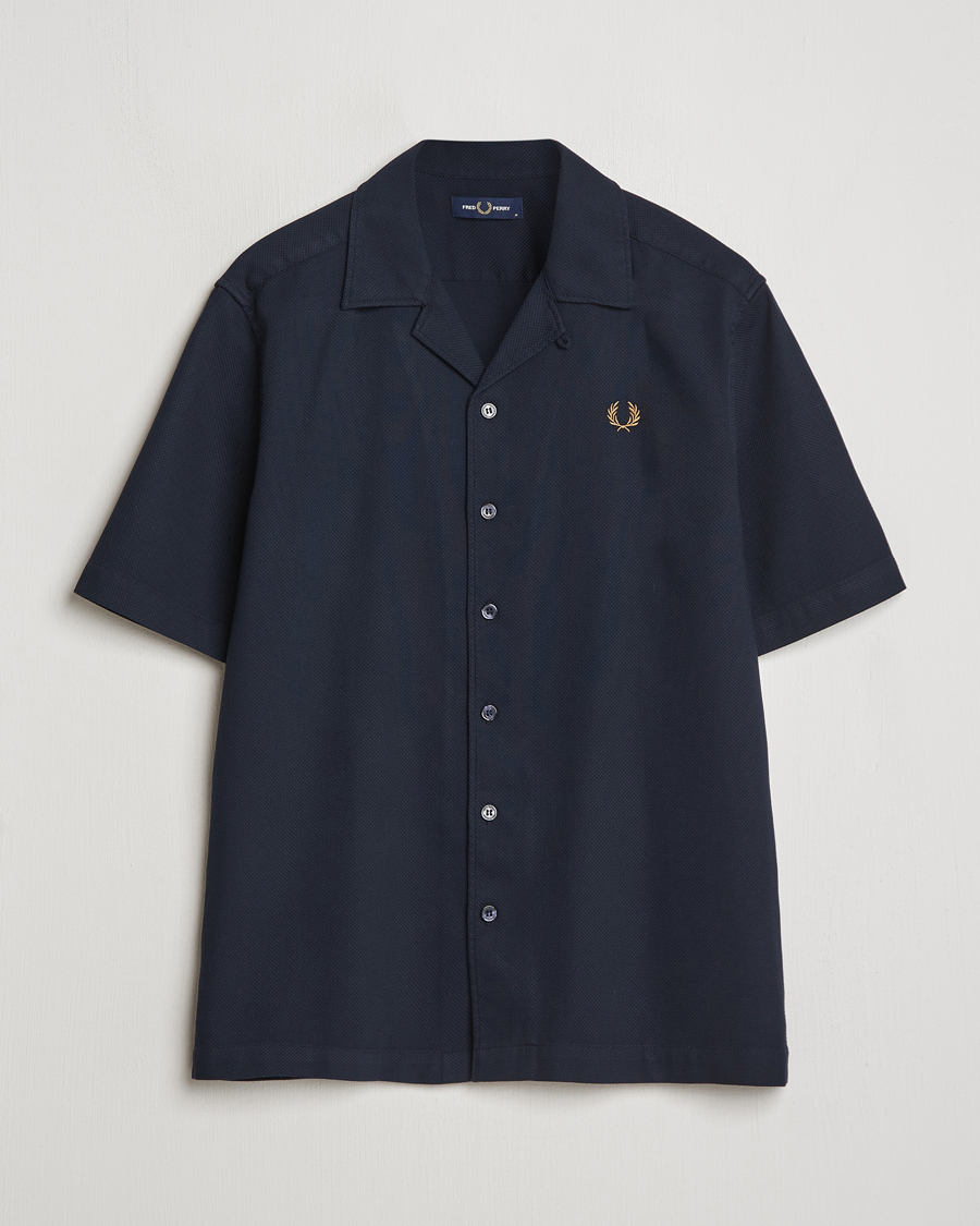 Men | Shirts | Fred Perry | Pique Textured Short Sleeve Shirt Navy