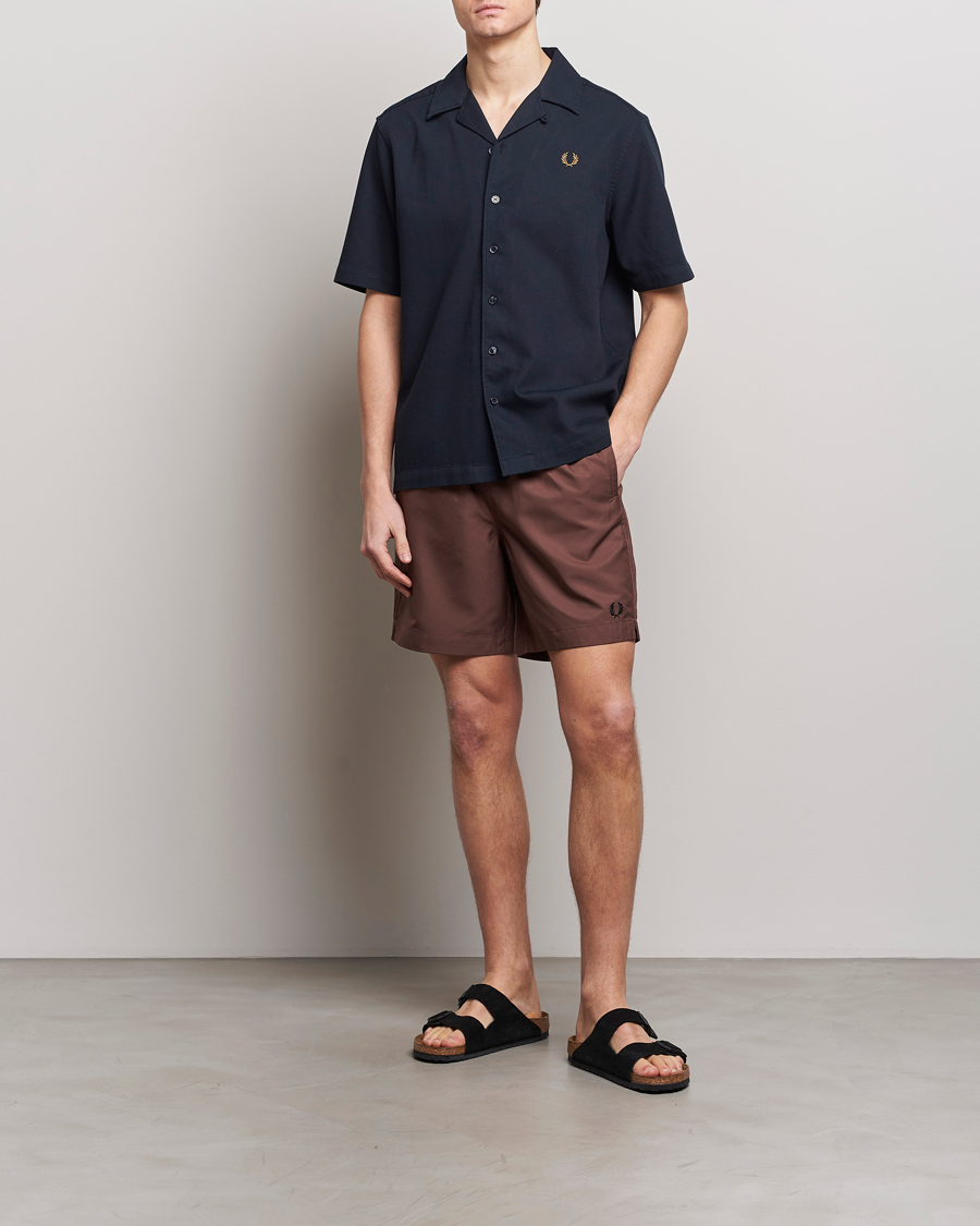 Men | Shirts | Fred Perry | Pique Textured Short Sleeve Shirt Navy