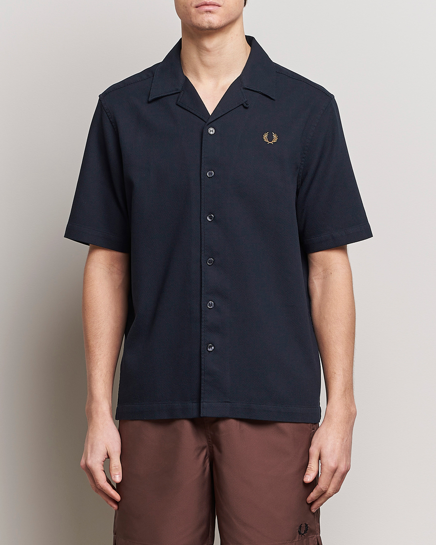 Men | Shirts | Fred Perry | Pique Textured Short Sleeve Shirt Navy