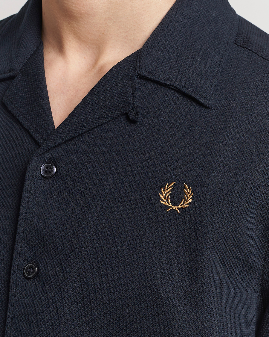 Men | Shirts | Fred Perry | Pique Textured Short Sleeve Shirt Navy