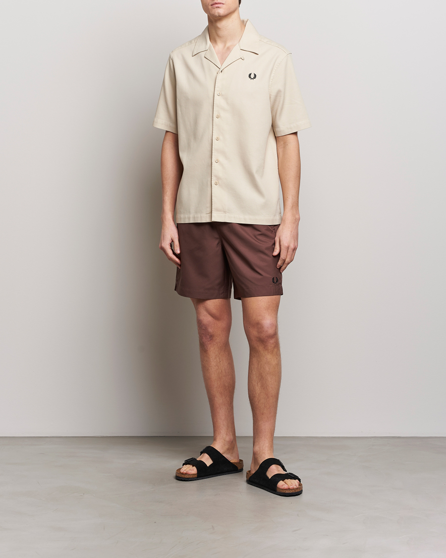 Men | Shirts | Fred Perry | Pique Textured Short Sleeve Shirt Oatmeal