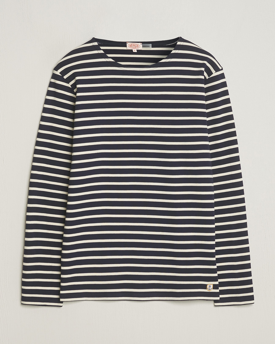 Men | T-Shirts | Armor-lux | Houat Héritage Stripe Long Sleeve T-Shirt Nature/Navy