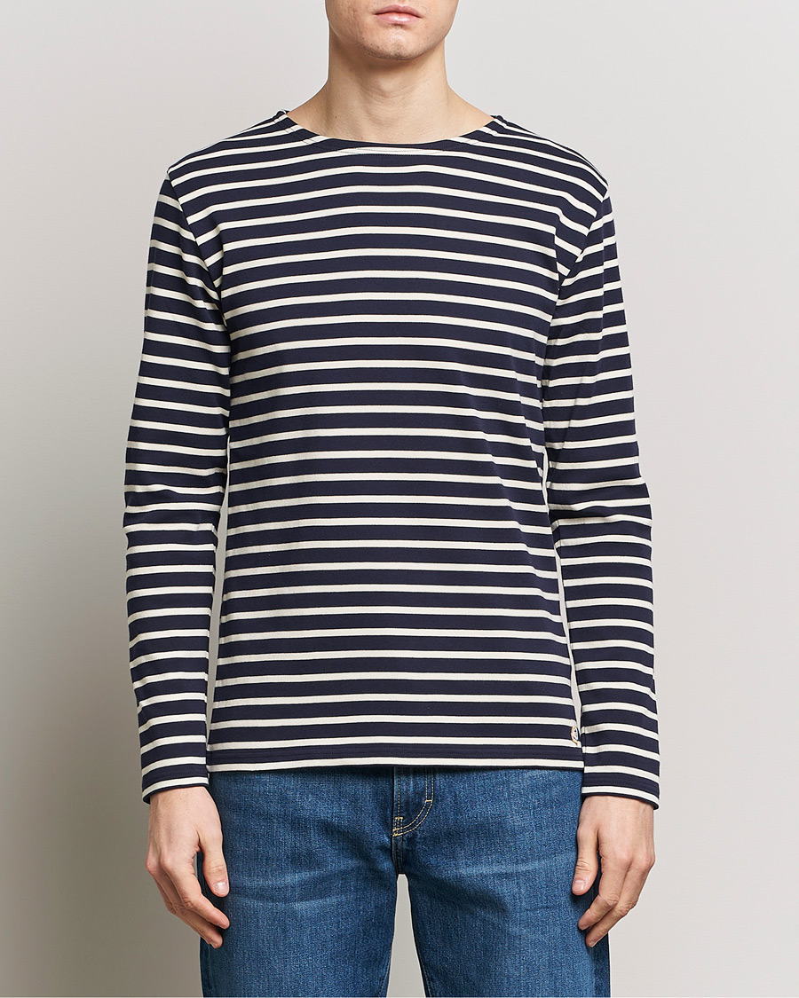 Men | T-Shirts | Armor-lux | Houat Héritage Stripe Long Sleeve T-Shirt Nature/Navy