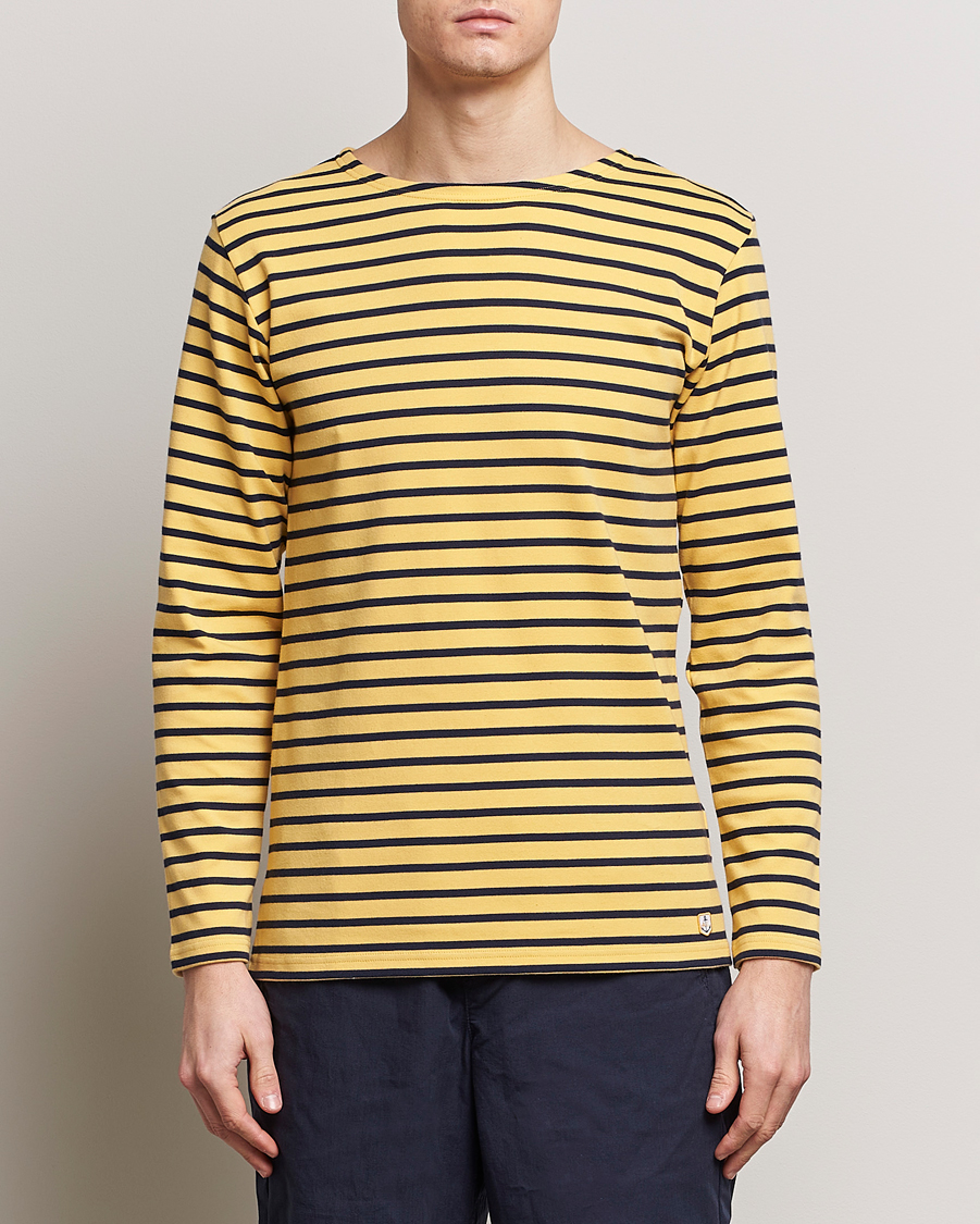 Men | T-Shirts | Armor-lux | Houat Héritage Stripe Long Sleeve T-Shirt Yellow/Marine