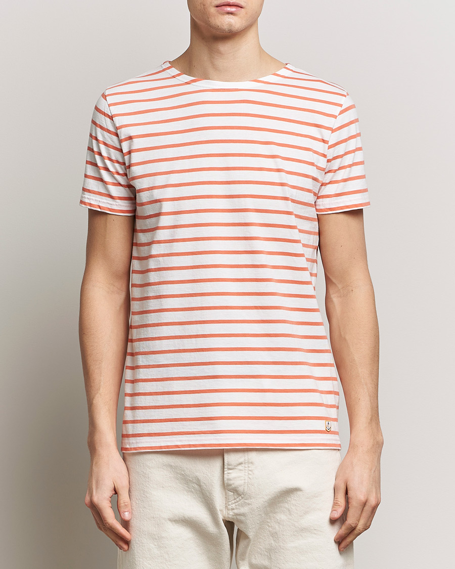 Men | T-Shirts | Armor-lux | Hoëdic Boatneck Héritage Stripe T-shirt Milk/Coral