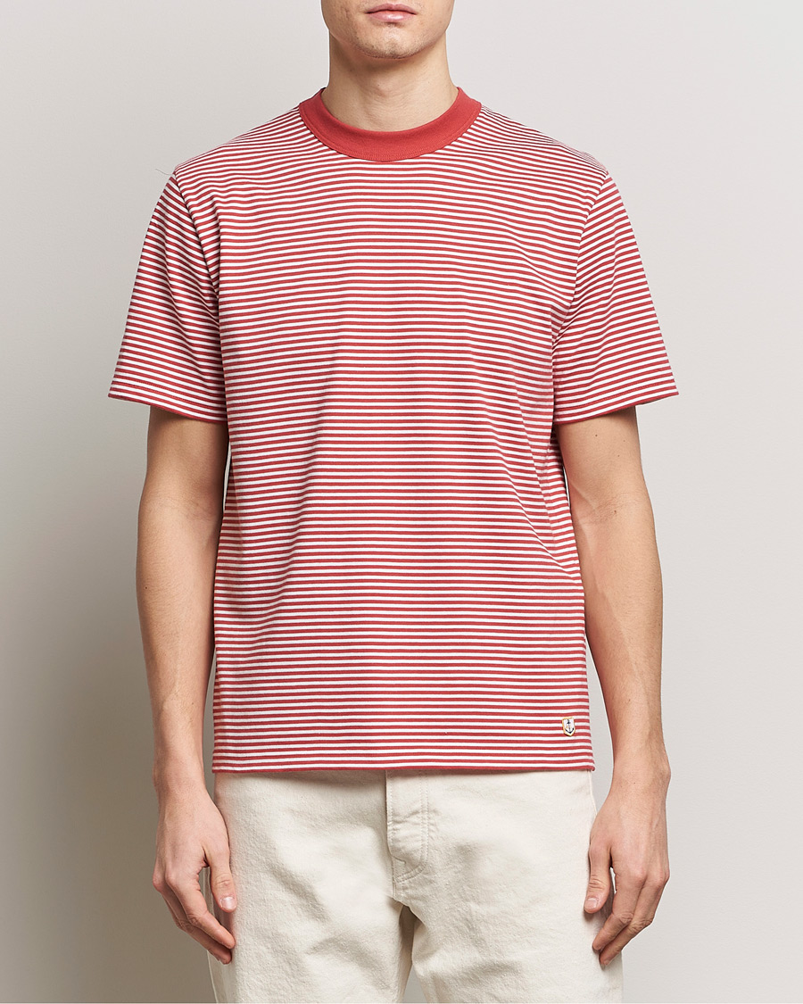 Men | Short Sleeve T-shirts | Armor-lux | Callac Héritage Stripe T-Shirt Cardinal/Milk