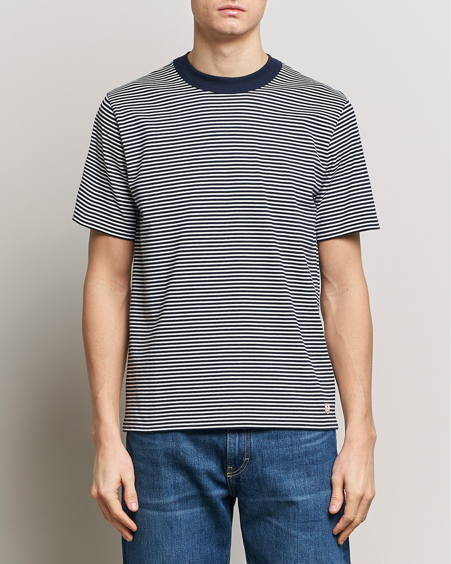 Men | Short Sleeve T-shirts | Armor-lux | Callac Héritage Stripe T-Shirt Deep Marine/Milk