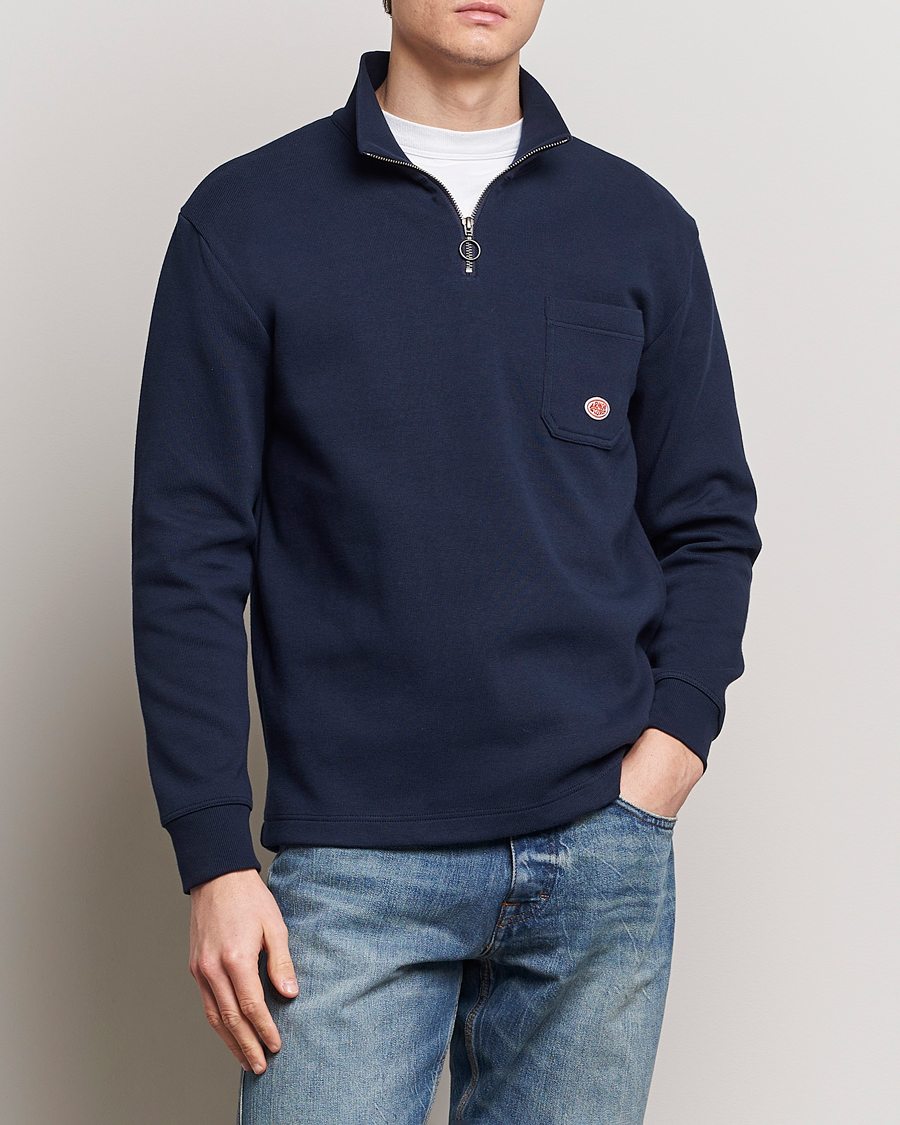 Men | Sweaters & Knitwear | Armor-lux | Camionneur Cotton Half Zip Sweater Deep Marine