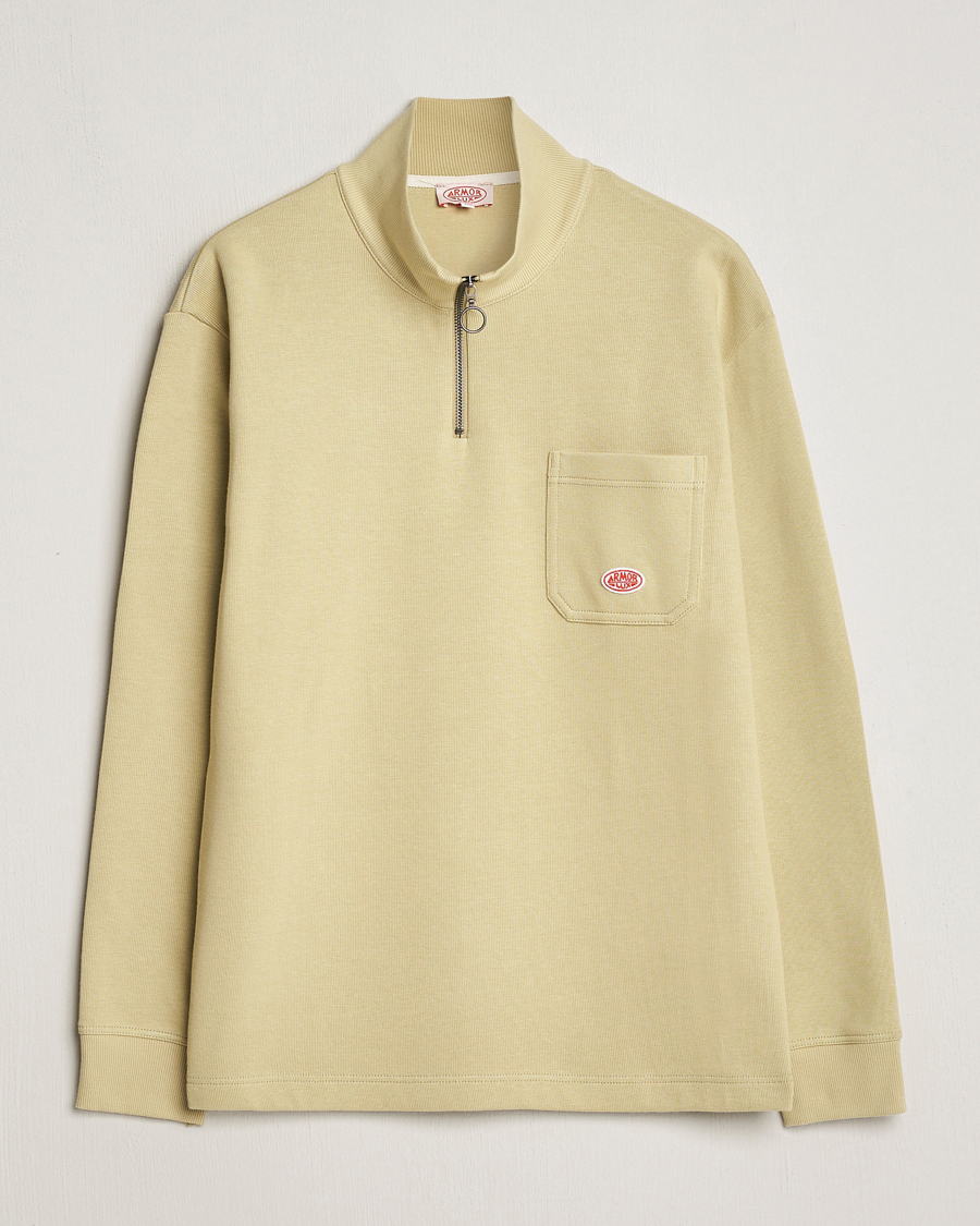 Men | Sweaters & Knitwear | Armor-lux | Camionneur Cotton Half Zip Sweater Pale Olive