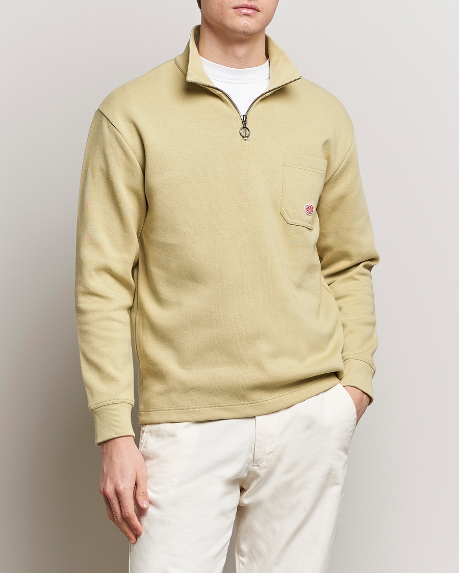 Men | Sweaters & Knitwear | Armor-lux | Camionneur Cotton Half Zip Sweater Pale Olive