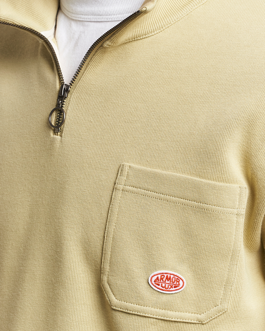 Men | Sweaters & Knitwear | Armor-lux | Camionneur Cotton Half Zip Sweater Pale Olive