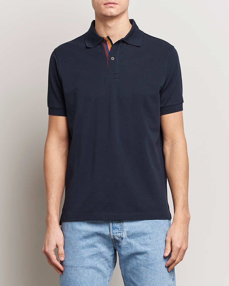 Men | Short Sleeve Polo Shirts | Paul Smith | Placket Stripe Polo Navy