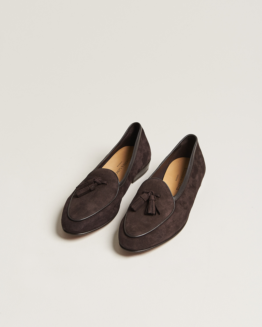 Men | Shoes | Baudoin & Lange | Sagan Classic Tassel Loafers Dark Brown Suede