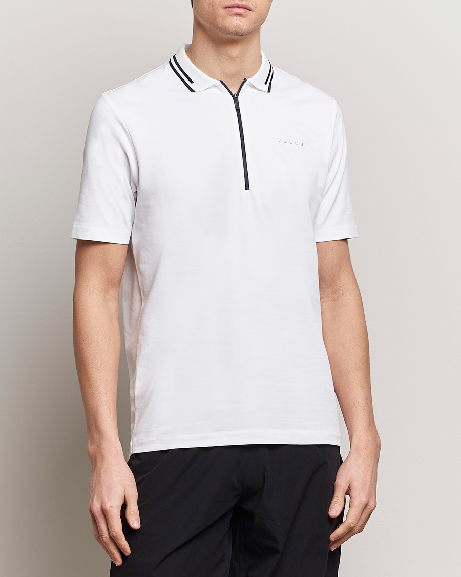 Men | Polo Shirts | Falke Sport | Falke Zip Polo Shirt White