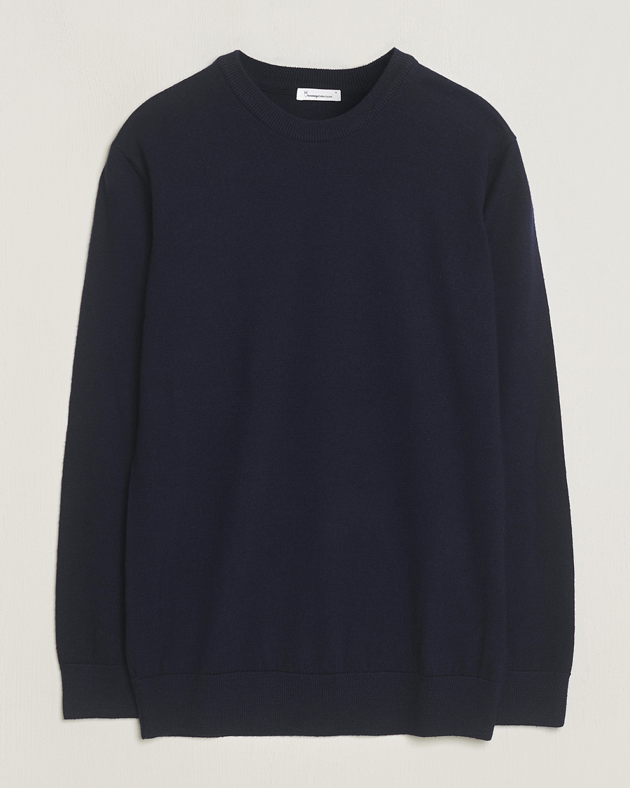 Men | Sweaters & Knitwear | KnowledgeCotton Apparel | Regular Merino Knit Crew Neck Total Eclipse