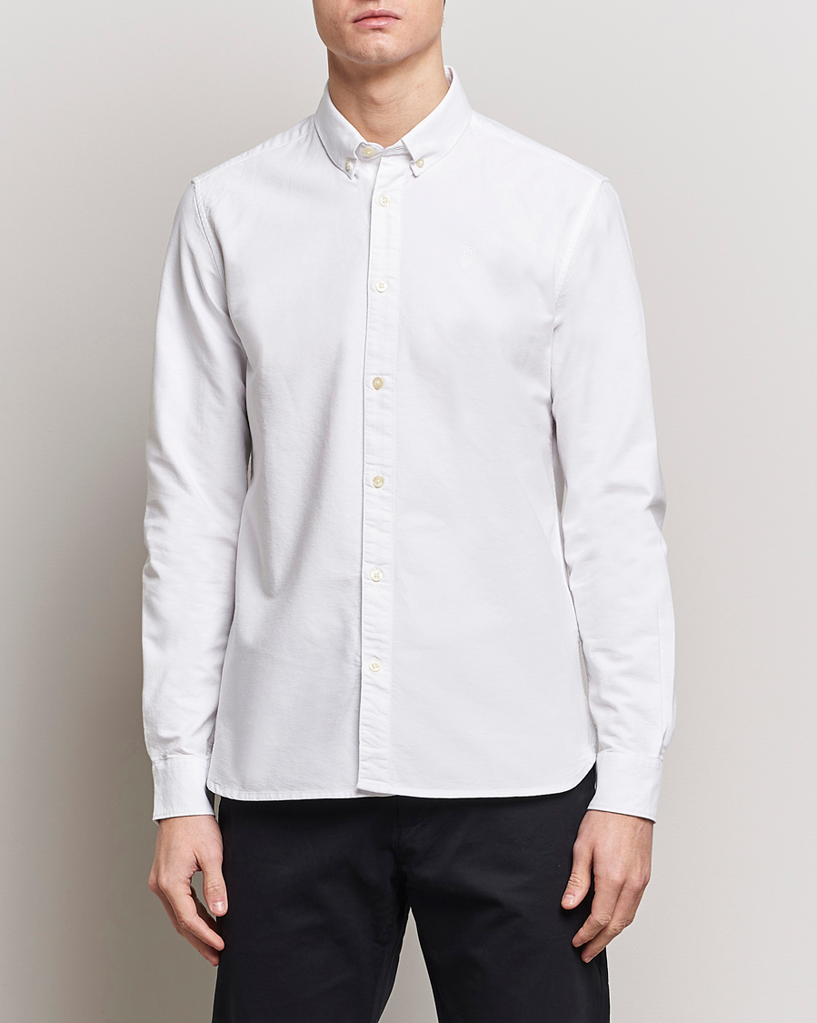 Men | Clothing | KnowledgeCotton Apparel | Harald Small Owl Regular Oxford Shirt Bright White