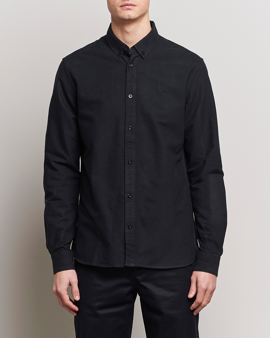 Men | Clothing | KnowledgeCotton Apparel | Harald Small Owl Regular Oxford Shirt Jet Black