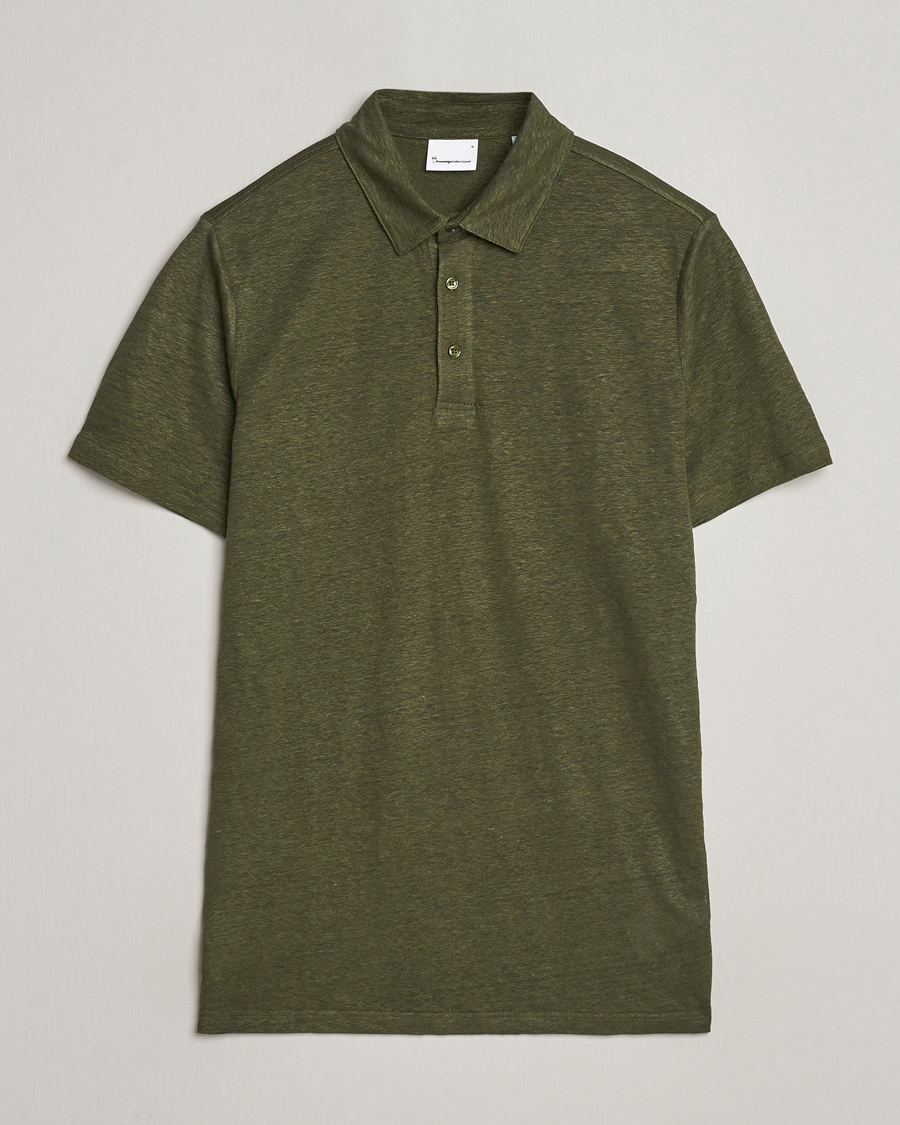 Men | Polo Shirts | KnowledgeCotton Apparel | Regular Linen Polo Forest Night