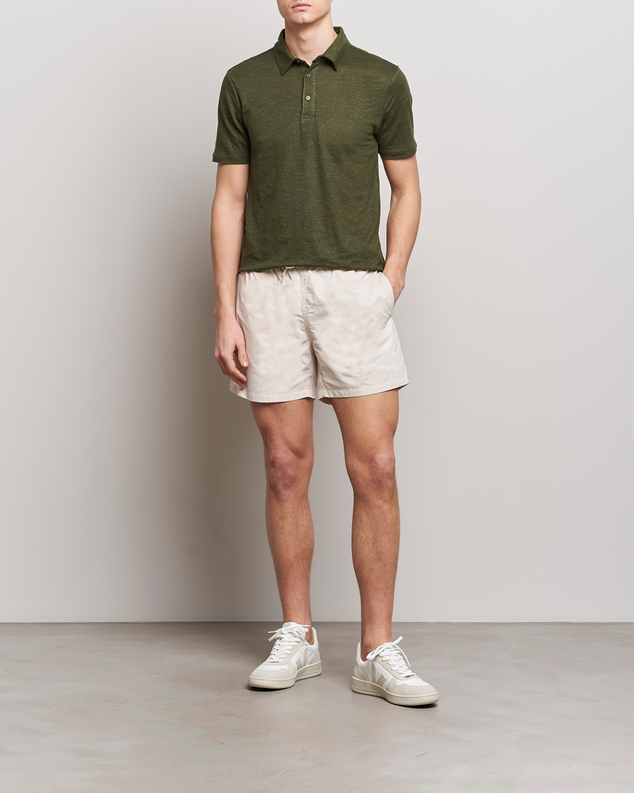 Men | Polo Shirts | KnowledgeCotton Apparel | Regular Linen Polo Forest Night