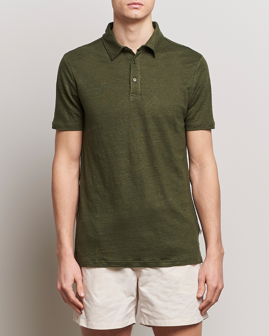 Men | Polo Shirts | KnowledgeCotton Apparel | Regular Linen Polo Forest Night