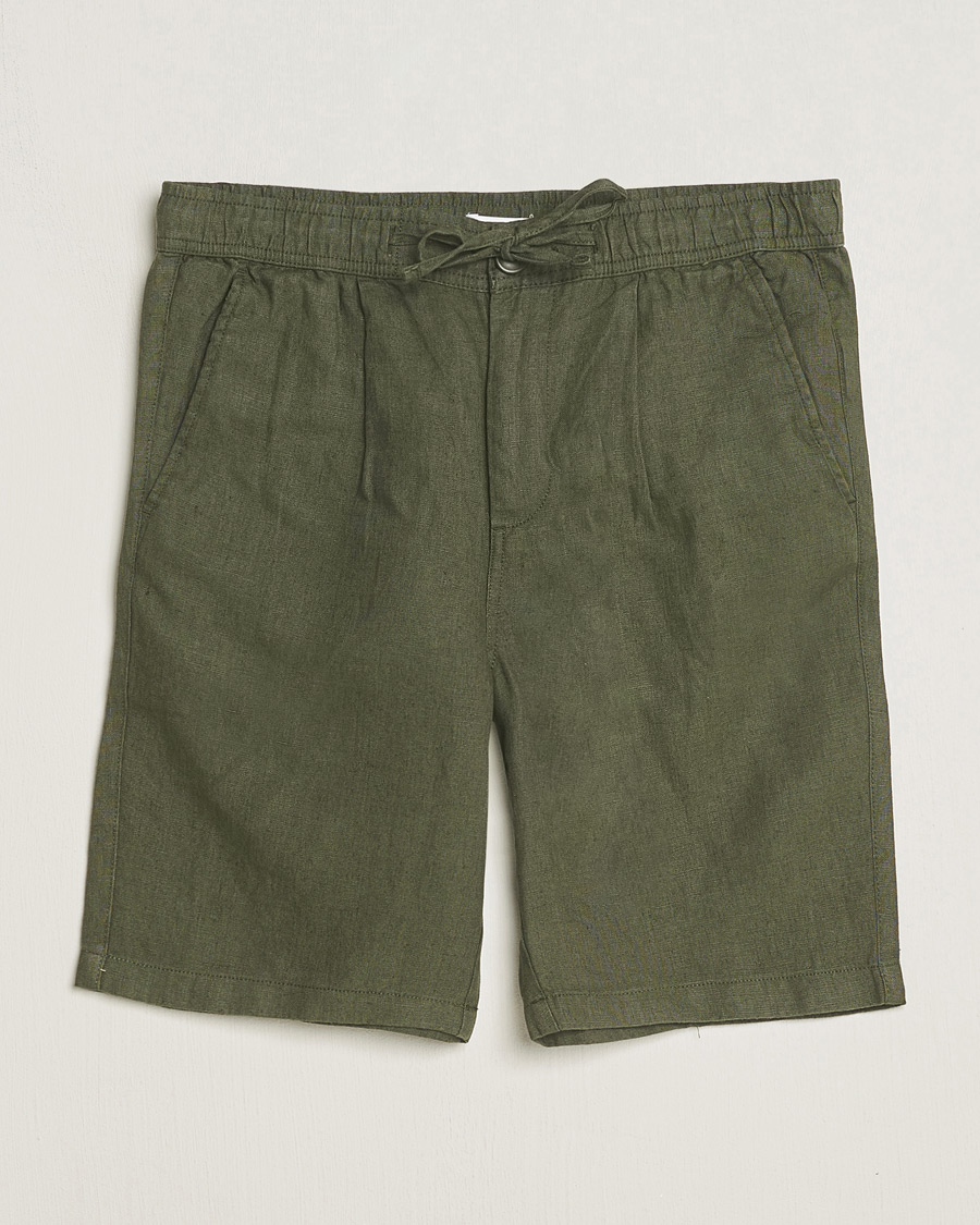 Men | Shorts | KnowledgeCotton Apparel | Loose Linen Shorts Burnt Olive