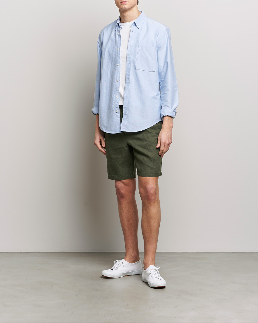 Men | Shorts | KnowledgeCotton Apparel | Loose Linen Shorts Burnt Olive