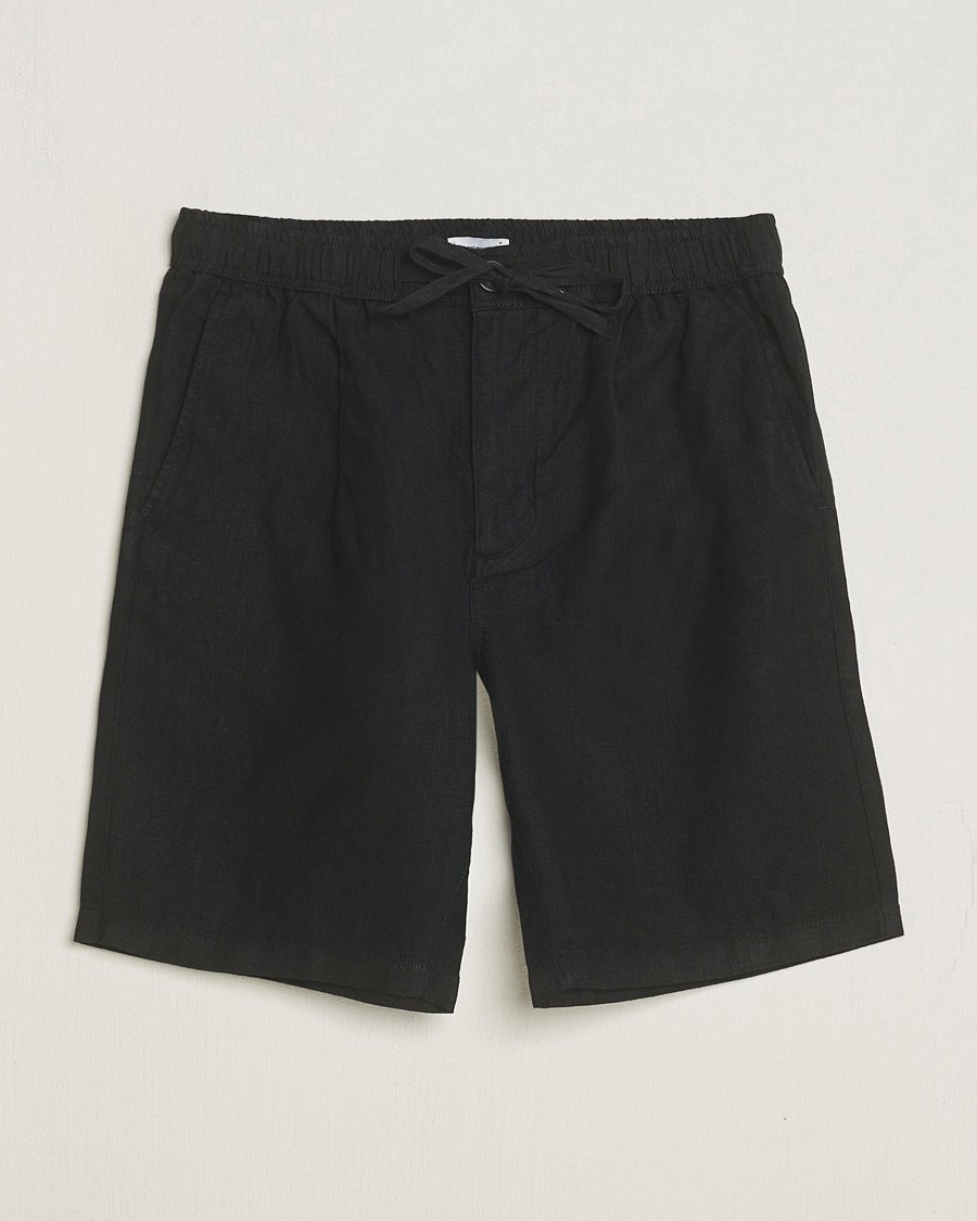 Men | Shorts | KnowledgeCotton Apparel | Loose Linen Shorts Jet Black